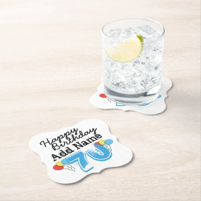 Personalised 70th Birthday Add Name Blue Paper Coaster (Insitu)
