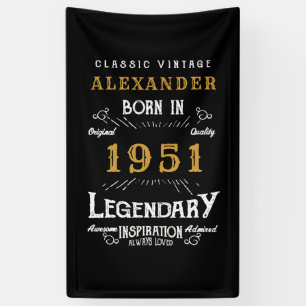 Personalised 70th Birthday Born 1951 Vintage Black Banner