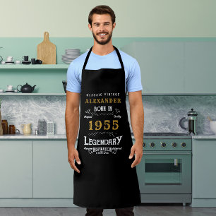 Personalised 70th Birthday Born 1955 Vintage Black Apron