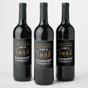 Personalised 70th Birthday Born 1955 Vintage Black Wine Label