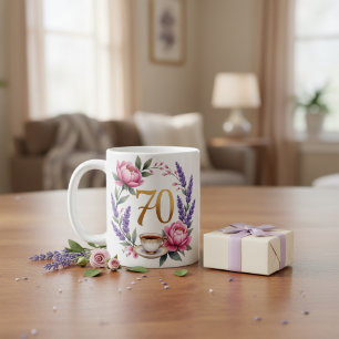 Personalised 70th Birthday Floral Mug for Grandma