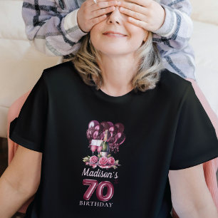 Personalised 70th Birthday Luxury Wine & Balloons T-Shirt