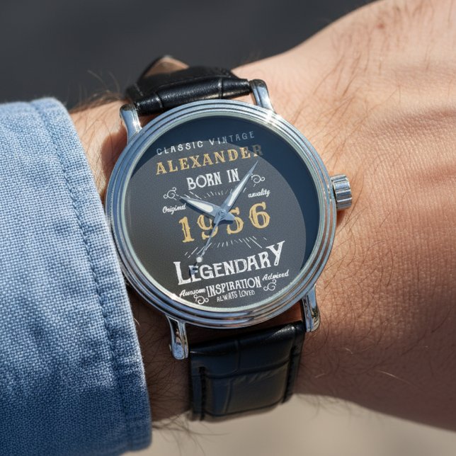 Personalised 70th Birthday Or Retirement Born 1956 Watch (70th birthday watch on a mans wrist.)