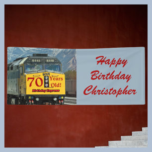Personalised 70th Birthday Yellow Train Engine Banner