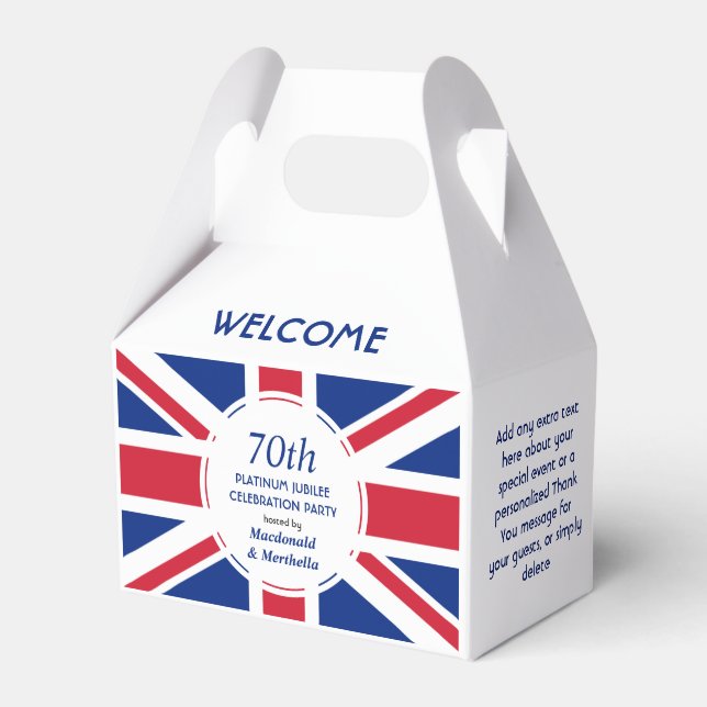 Personalised 70th Platinum Jubilee UNION JACK Favour Box (Front Side)