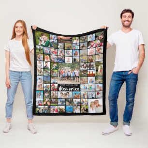 Personalised 74 Photo Collage Editable Colour Flee Fleece Blanket