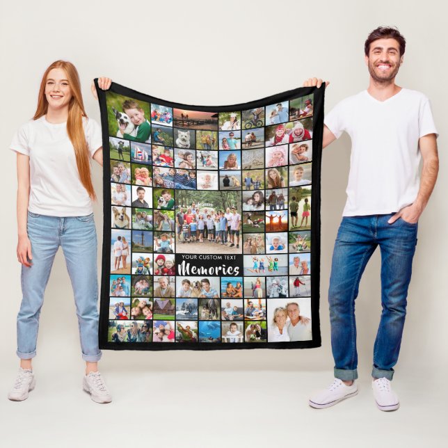 Personalised 74 Photo Collage Editable Colour Flee Fleece Blanket (In Situ)