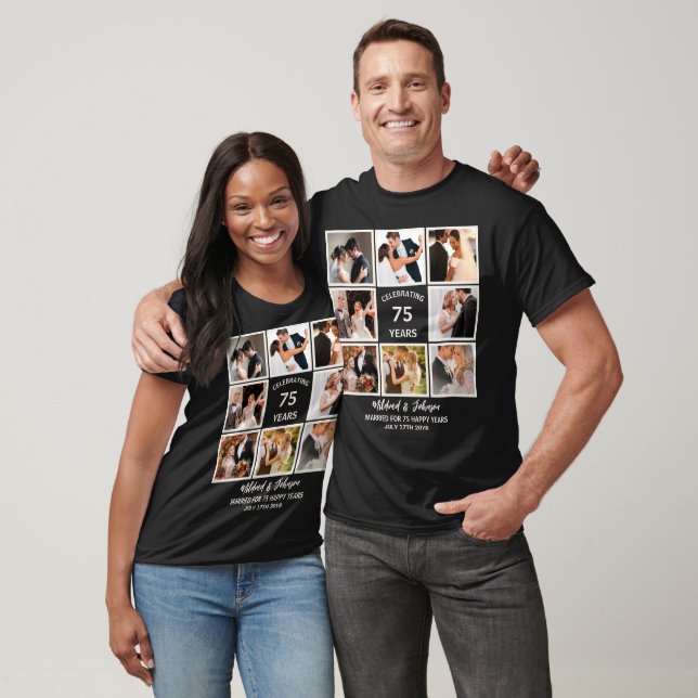 Personalised 75 Years Anniversary 8 Photo Collage T-Shirt (Unisex)