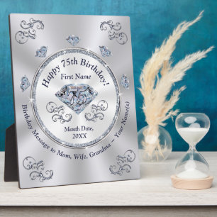 Personalised 75th Birthday Gifts for a Woman, Plaque