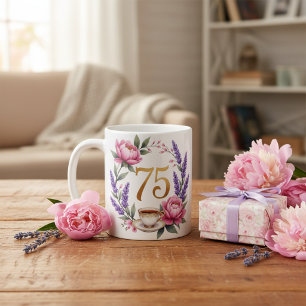 Personalised 75th Birthday Grandma Floral Keepsake Coffee Mug