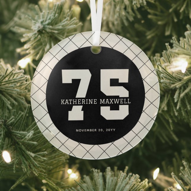 Personalised 75th Birthday Modern and Elegant   Glass Tree Decoration (Insitu)