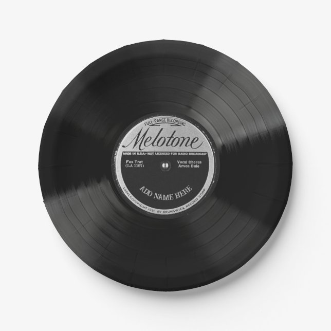 Personalised 78 Vinyl Record Design Paper Plates (Front)