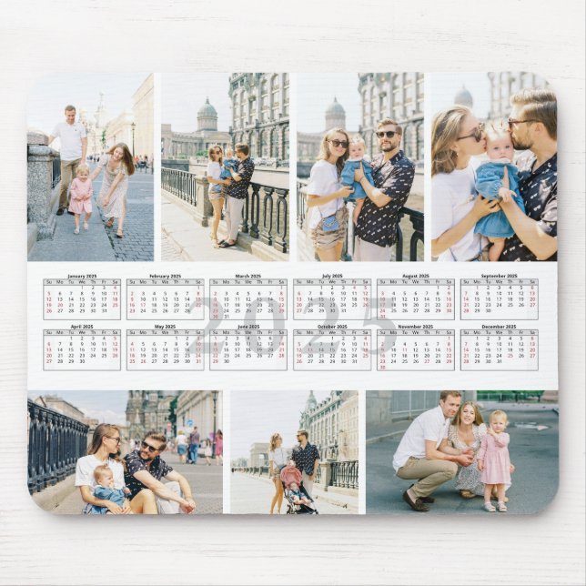 Personalised 7 Family Photo 2025 Calendar Mouse Mat (Front)