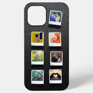 Personalised 7 Photo Collage Black Leather Modern iPhone 12 Pro Max Case
