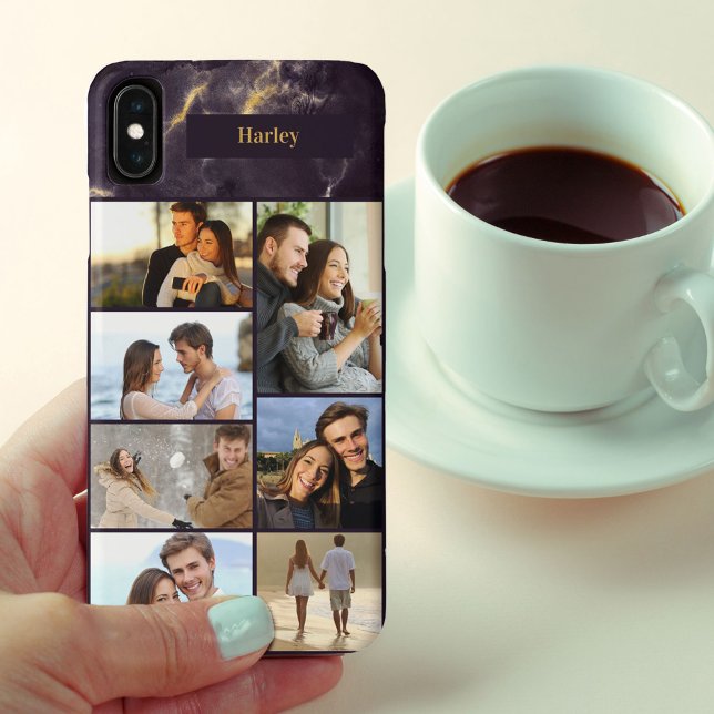 Personalised 7 Photo Collage on Dark Marble Case-Mate iPhone Case (Creator Uploaded)