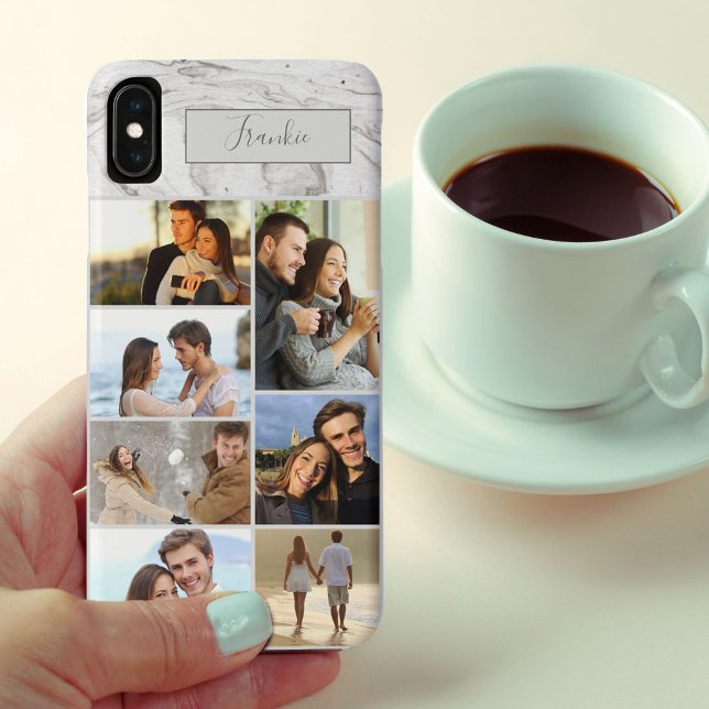 Personalised 7 Photo Collage on Grey Marble Case-Mate iPhone Case (Creator Uploaded)