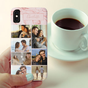 Personalised 7 Photo Collage on Pink Marble iPhone XS Max Case