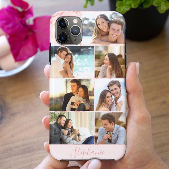 Personalised 7 Photo Collage Pink Marble Case-Mate iPhone Case (Creator Uploaded)