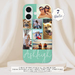 Personalised 7 Photo Collage Turquoise Custom iPhone 16 Case<br><div class="desc">Create your own personalised custom colour photo cell phone case utilising this easy-to-upload photo collage template with 7 pictures in different sizes and shapes and your name in your choice of font style and all colours (shown with a chic handwritten signature style font in white on a turquoise background). PHONE...</div>