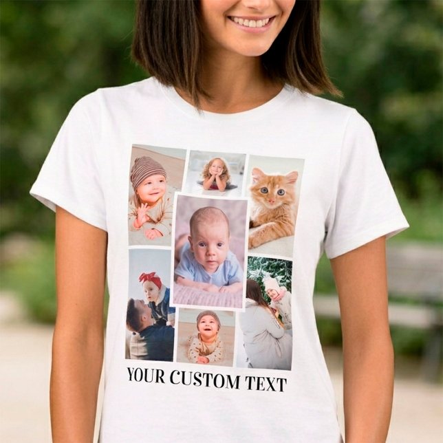 Personalised 7 Photo Collage with Custom Text T-Shirt (Personalized 7 Photo Collage with Custom Text T-Shirt)