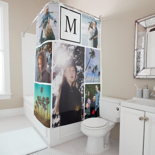 Personalised 7 Photo Custom Monogrammed Chic Shower Curtain (In Situ)