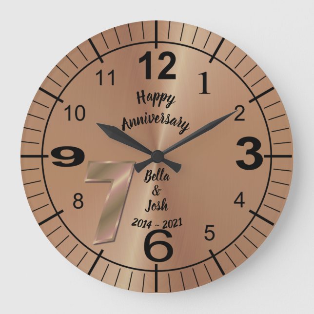 Personalised 7 Year Copper Anniversary Gift Large Clock (Front)
