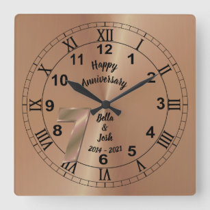 Personalised 7th Copper Anniversary Gift Idea Square Wall Clock