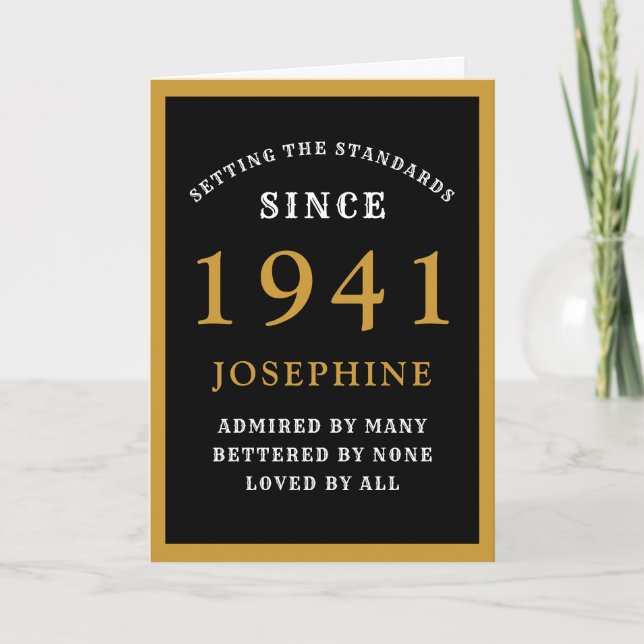 Personalised 80th Birthday 1941 Black Gold Chic Card (Front)