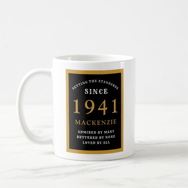 Personalised 80th Birthday 1941 Elegant Black Gold Coffee Mug (Left)