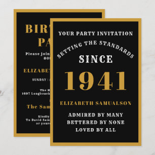 Personalised 80th Birthday 1941 Elegant Black Gold Invitation