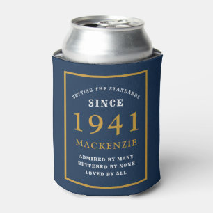 Personalised 80th Birthday 1941 Elegant Blue Gold Can Cooler