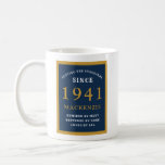 Personalised 80th Birthday 1941 Elegant Blue Gold Coffee Mug<br><div class="desc">A huge 80th birthday blue and gold coffee mug for those special people born in 1941. Easily customise the text using the template provided. Part of the setting standards range of greeting cards and gifts.</div>
