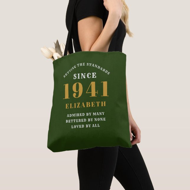 Personalised 80th Birthday 1941 Elegant Chic Green Tote Bag (Close Up)