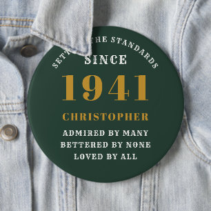 Personalised 80th Birthday 1941 Elegant Green Gold 6 Cm Round Badge