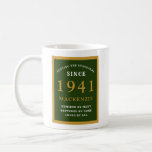 Personalised 80th Birthday 1941 Elegant Green Gold Coffee Mug<br><div class="desc">A huge 80th birthday gold and green coffee mug for those special people born in 1941. Easily customise the text using the template provided. Part of the setting standards range of greeting cards and gifts.</div>
