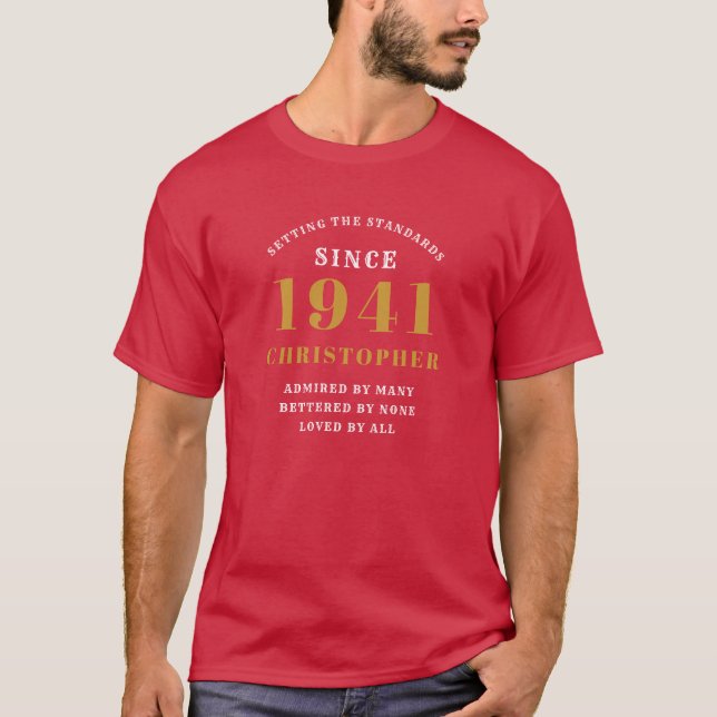 Personalised 80th Birthday 1941 Gold Red Dad T-Shirt (Front)