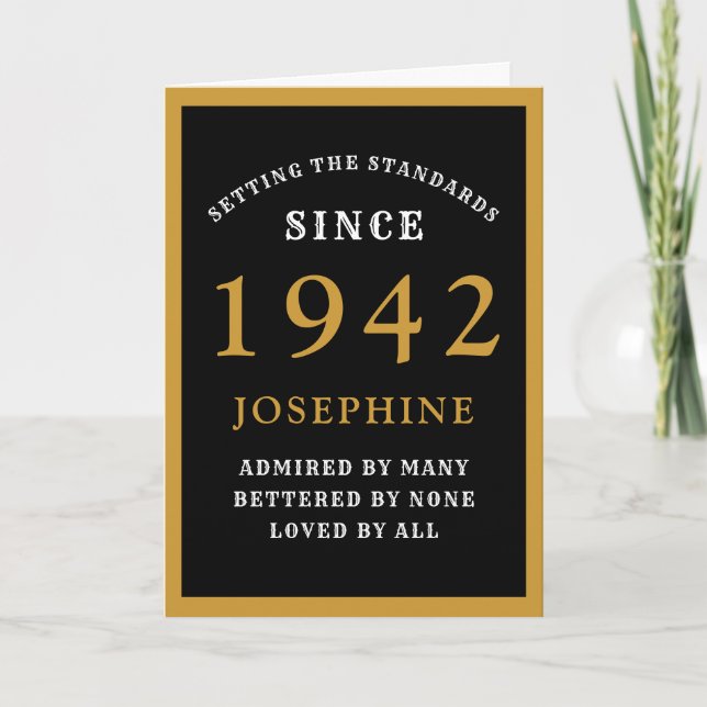 Personalised 80th Birthday 1942 Black Gold Chic Card (Front)