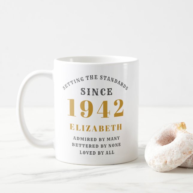 Personalised 80th Birthday 1942 Elegant Add Name Coffee Mug (With Donut)