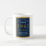 Personalised 80th Birthday 1942 Elegant Blue Gold Coffee Mug<br><div class="desc">A huge 80th birthday blue and gold coffee mug for those special people born in 1942. Easily customise the text using the template provided. Part of the setting standards range of greeting cards and gifts.</div>
