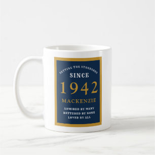 Personalised 80th Birthday 1942 Elegant Blue Gold Coffee Mug