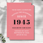 Personalised 80th Birthday Add Your Name Pink Invitation<br><div class="desc">For those born in 1945 and celebrating their birthday party we have the ideal birthday invitation card. The pink background with a white and black design is simple and yet elegant. Easily customise the text to the front and the rear of this birthday invitation card using the template provided. Part...</div>