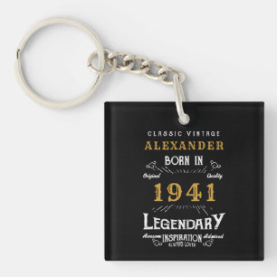 Personalised 80th Birthday Born 1941 Black Vintage Key Ring