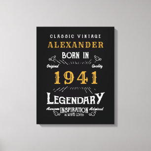 Personalised 80th Birthday Born 1941 Vintage Black Canvas Print