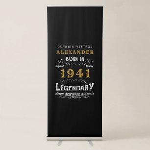 Personalised 80th Birthday Born 1941 Vintage Black Retractable Banner