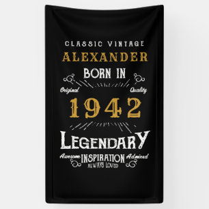 Personalised 80th Birthday Born 1942 Vintage Black Banner