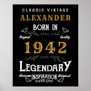 Personalised 80th Birthday Born 1942 Vintage Black Poster
