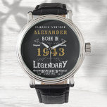 Personalised 80th Birthday Born 1943 Vintage Black Watch<br><div class="desc">A personalised unique watch for that special birthday person born in 1943 and turning 80. Add the name to this vintage retro style black, white and gold design for a custom 80th birthday gift. Easily edit the name and year with the template provided. A wonderful custom black birthday gift. More...</div>