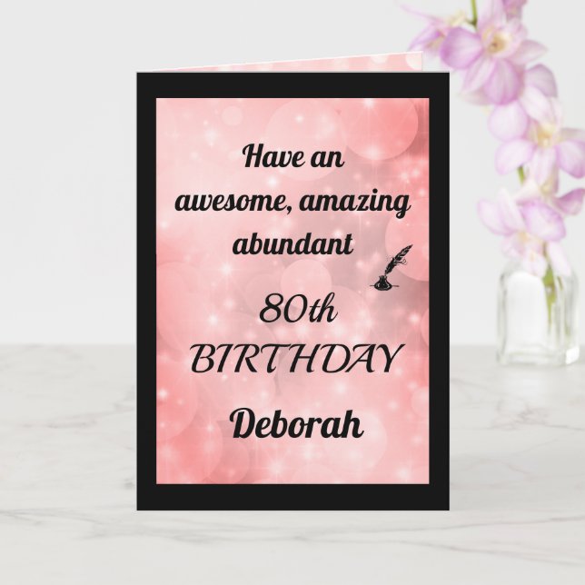 Personalised 80th Birthday Folded Greeting Card (Orchid)