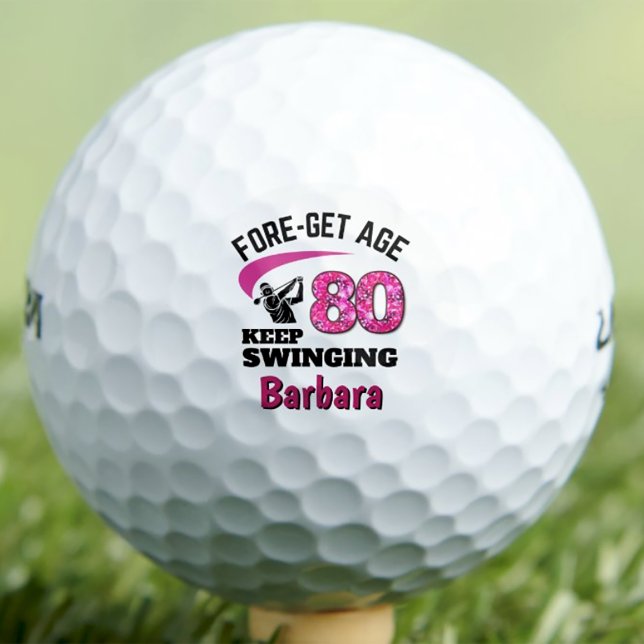 Personalised 80th Birthday – Pink Fore-get Age 80 Golf Balls (Creator Uploaded)