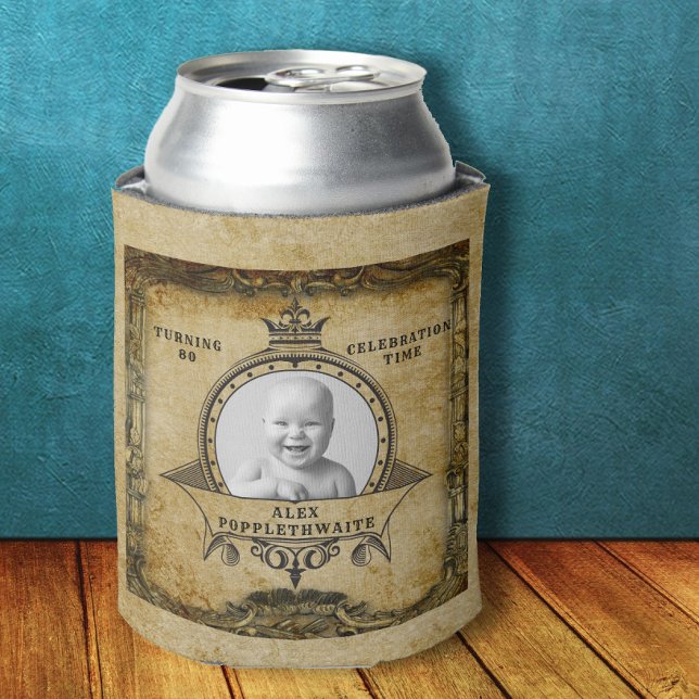 Personalised 80th Birthday Vintage Photo Template Can Cooler (Creator Uploaded)